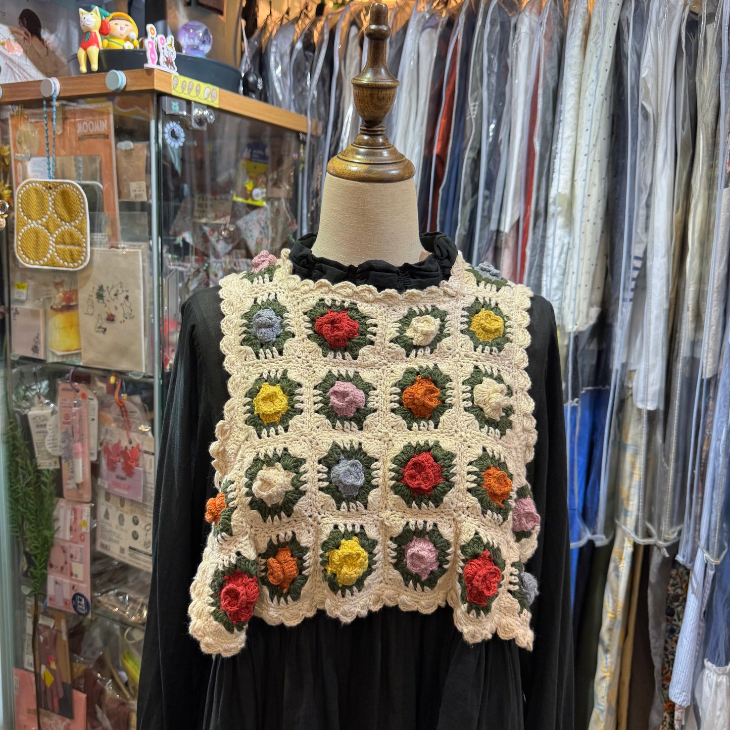 Fig London Ivory knit Gardener Vest, handmade in Peru