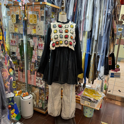 Fig London Ivory knit Gardener Vest, handmade in Peru