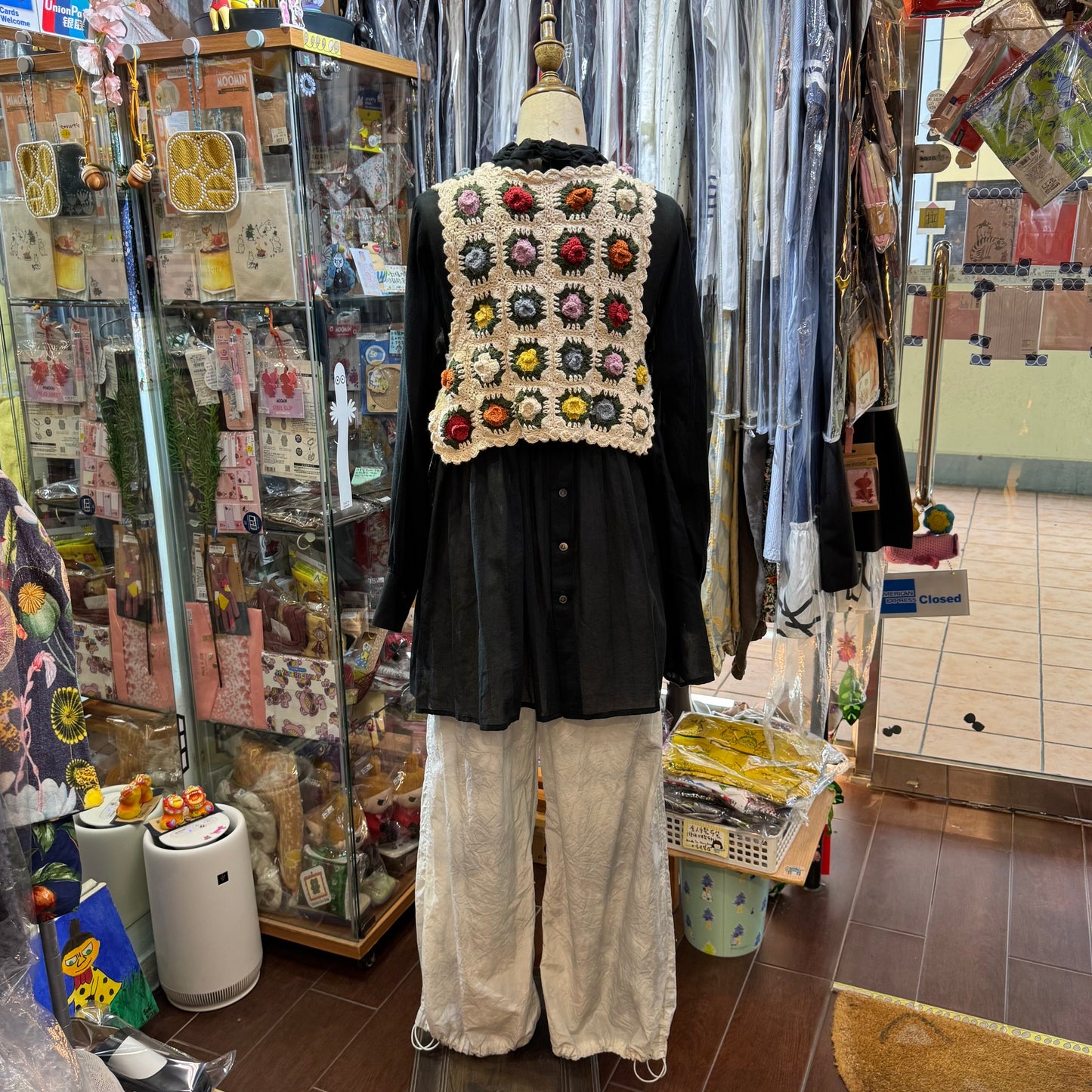 Fig London Ivory knit Gardener Vest, handmade in Peru