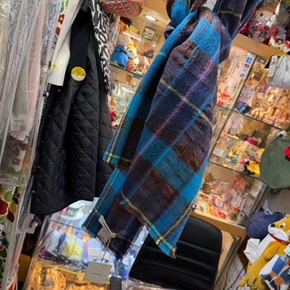 Tumugu Blue Checked Wool Scarf, made in Japan