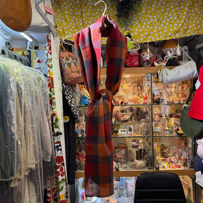 Days Red X Orange Checked Wool Scarf, made in Japan