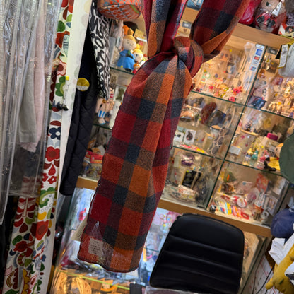 Days Red X Orange Checked Wool Scarf, made in Japan