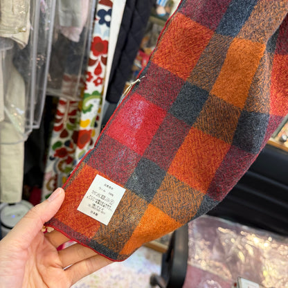 Days Red X Orange Checked Wool Scarf, made in Japan