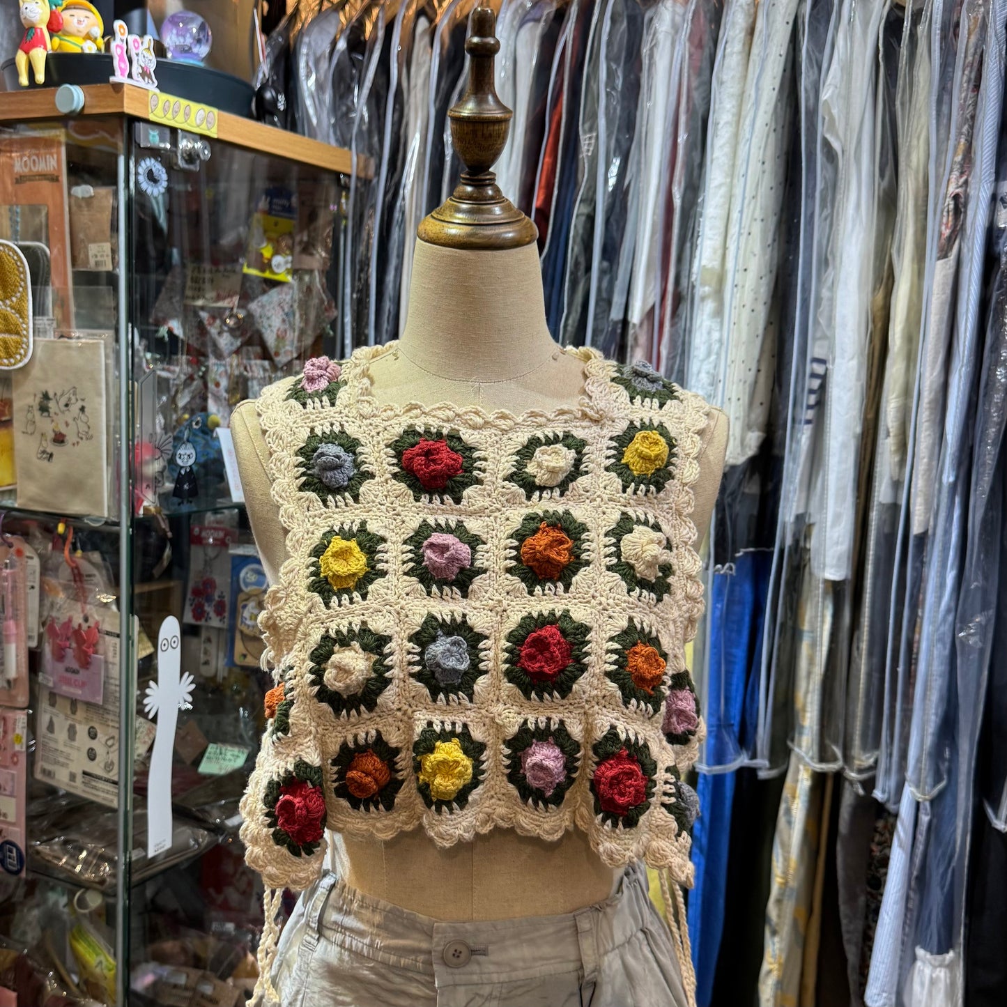 Fig London Ivory knit Gardener Vest, handmade in Peru