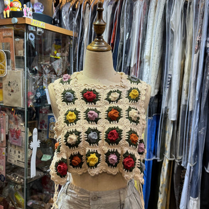 Fig London Ivory knit Gardener Vest, handmade in Peru
