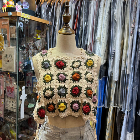 Fig London Ivory knit Gardener Vest, handmade in Peru