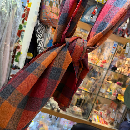Days Red X Orange Checked Wool Scarf, made in Japan