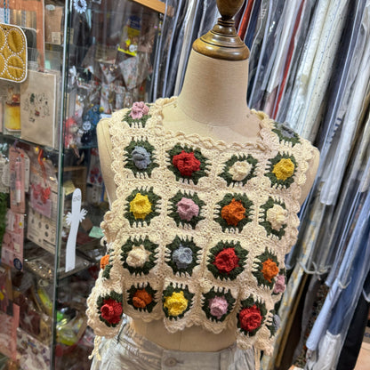 Fig London Ivory knit Gardener Vest, handmade in Peru