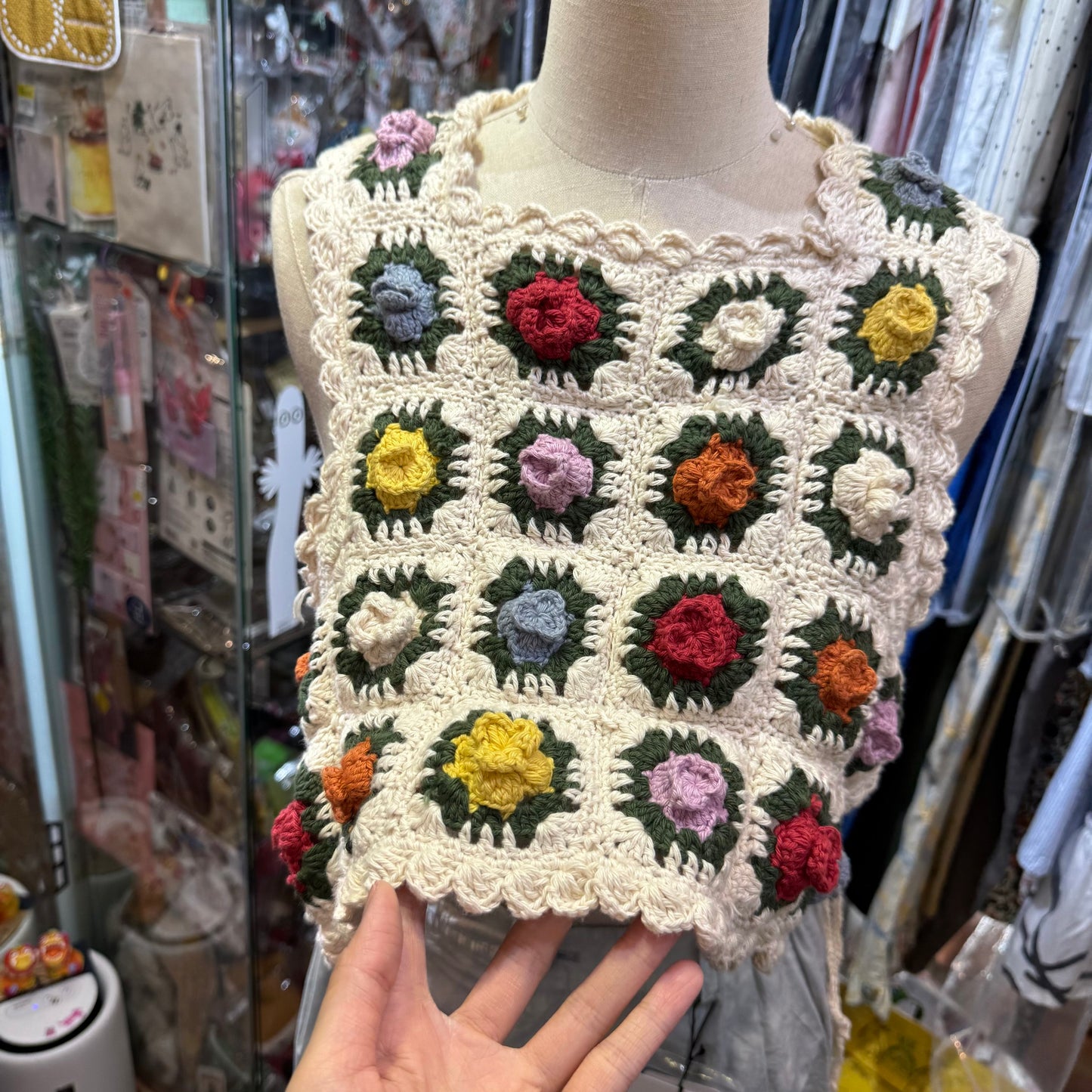 Fig London Ivory knit Gardener Vest, handmade in Peru