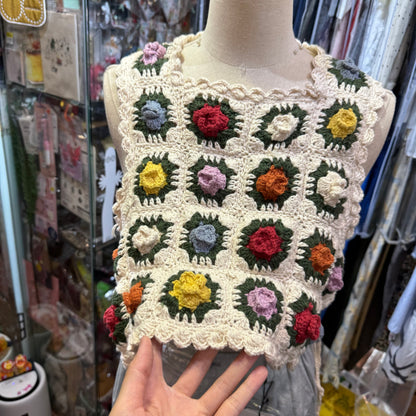 Fig London Ivory knit Gardener Vest, handmade in Peru