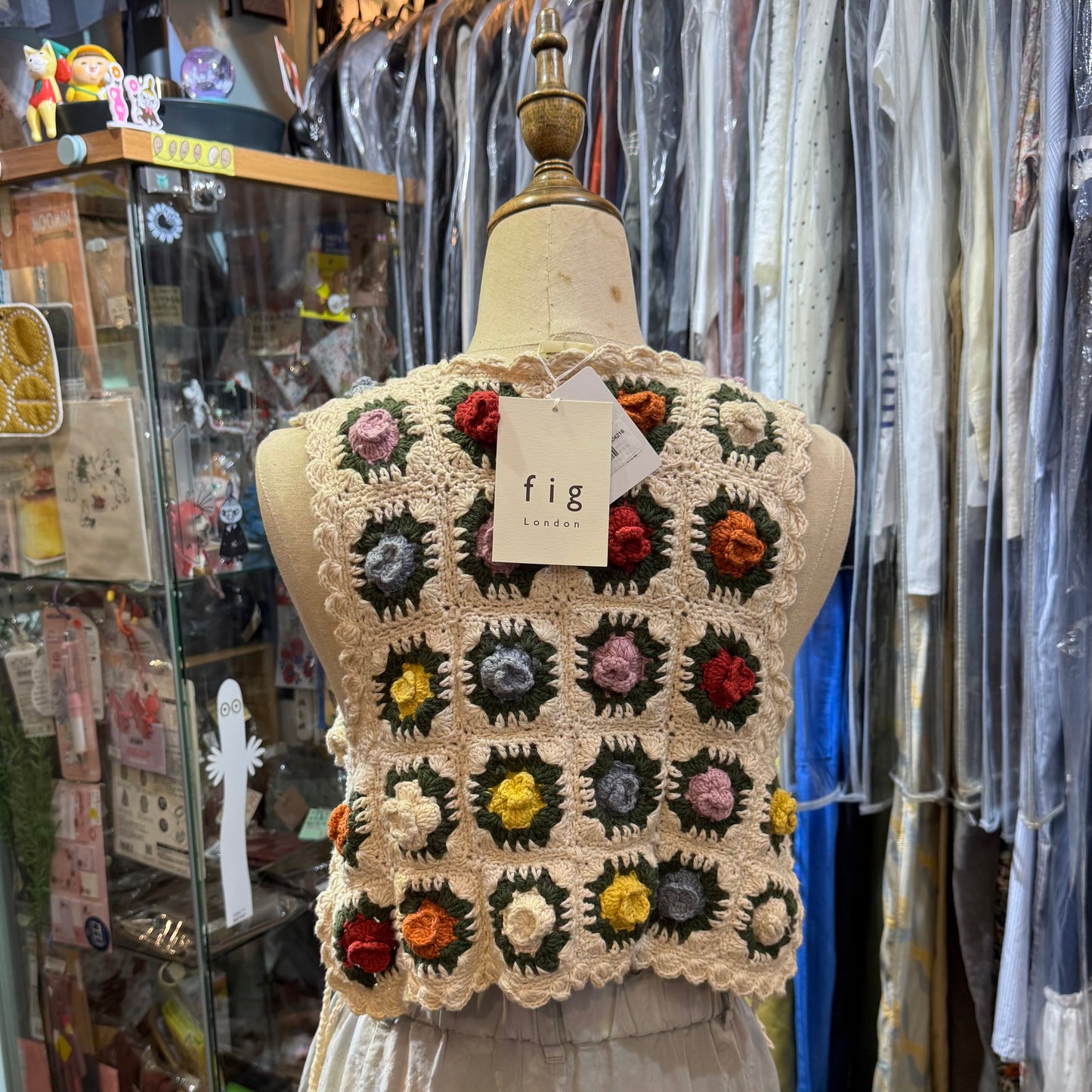 Fig London Ivory knit Gardener Vest, handmade in Peru
