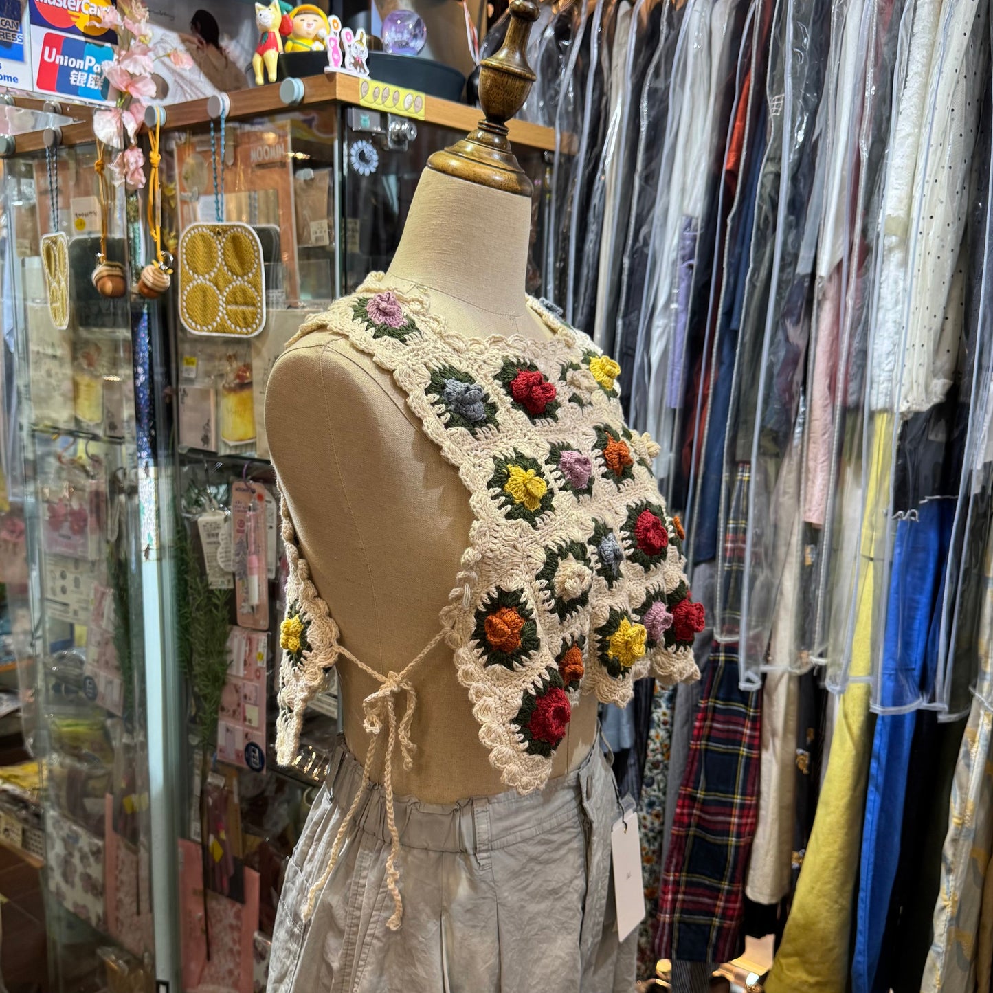 Fig London Ivory knit Gardener Vest, handmade in Peru