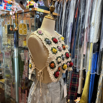 Fig London Ivory knit Gardener Vest, handmade in Peru