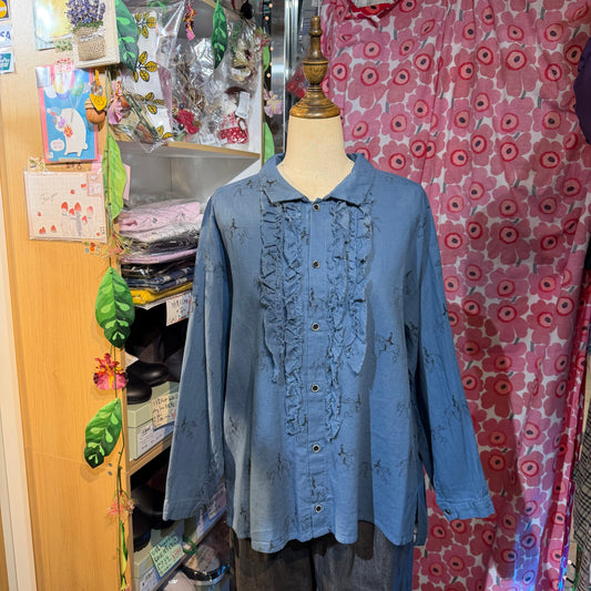 Sale- Laiterie Horses Blue Linen Shirt, made in Japan