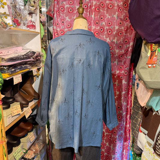 Sale- Laiterie Horses Blue Linen Shirt, made in Japan