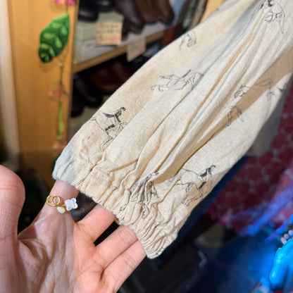 Sale- Laiterie Horses Ivory Linen Blouse, made in Japan