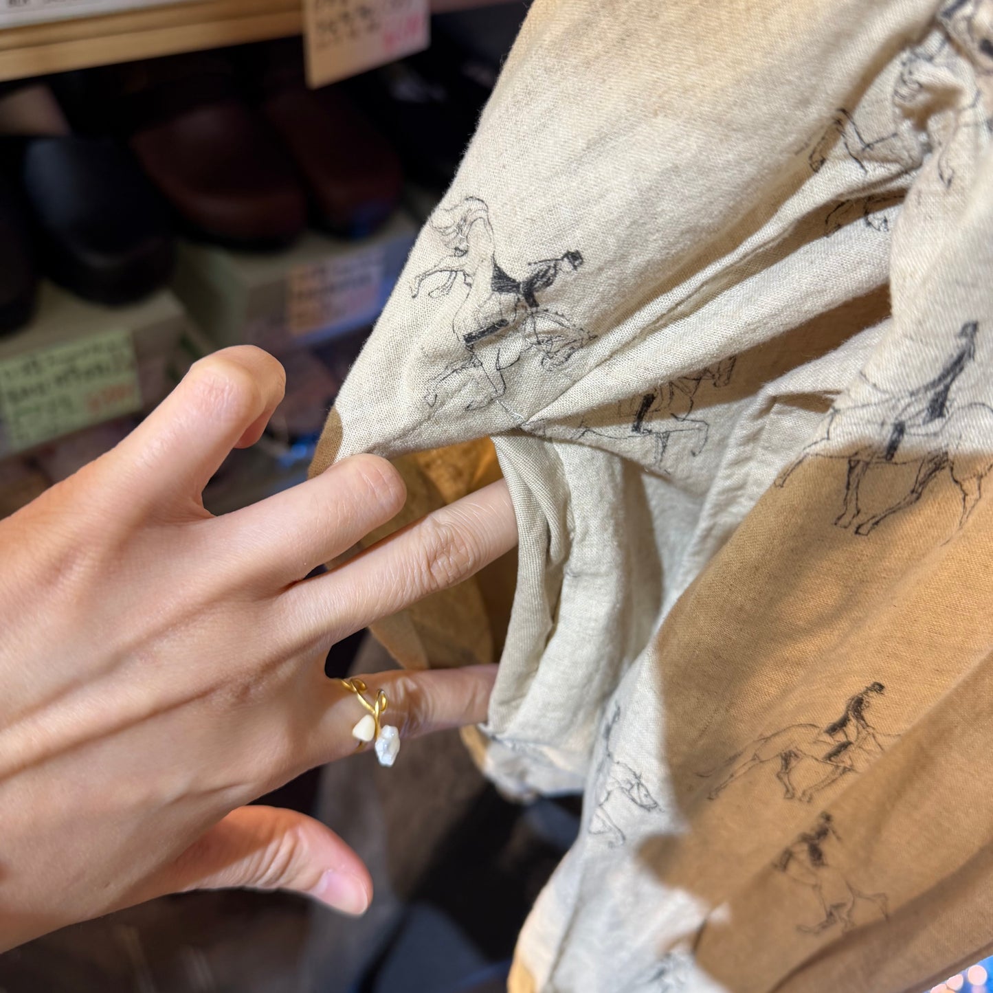 Sale- Laiterie Horses Ivory Linen Blouse, made in Japan