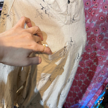 Sale- Laiterie Horses Ivory Linen Blouse, made in Japan