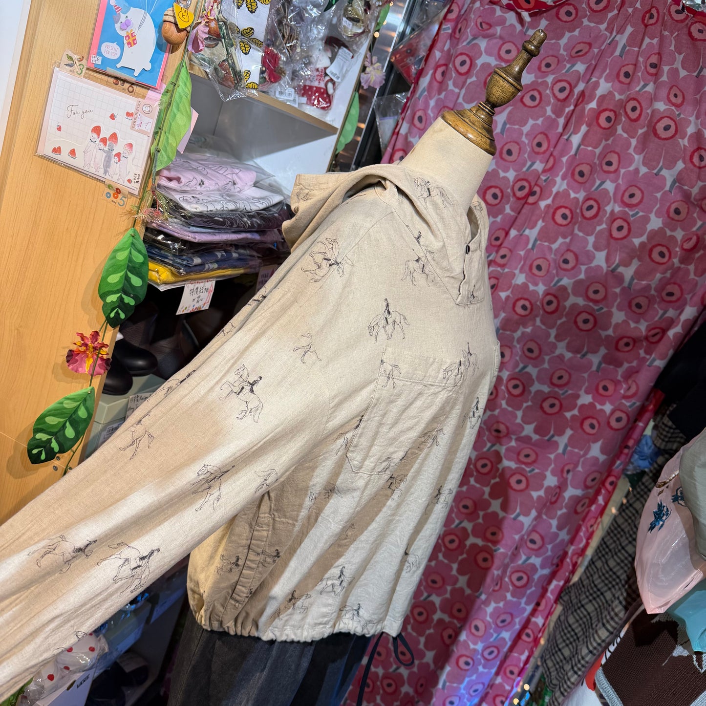 Sale- Laiterie Horses Ivory Linen Blouse, made in Japan