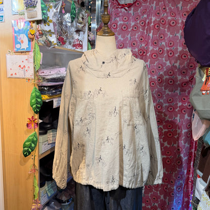 Sale- Laiterie Horses Ivory Linen Blouse, made in Japan