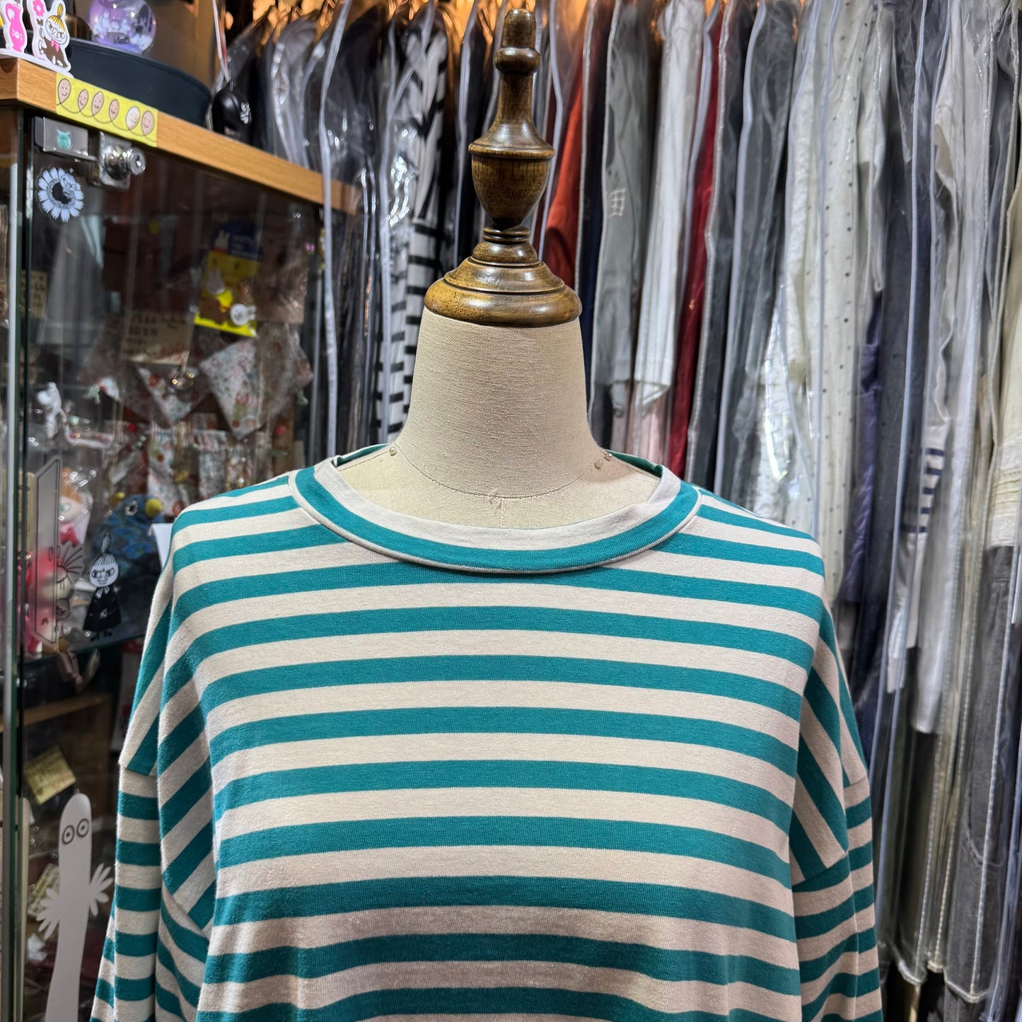 Sale- Laiterie Turquoise X Grey Striped Top, made in Japan