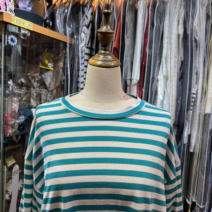 Sale- Laiterie Turquoise X Grey Striped Top, made in Japan