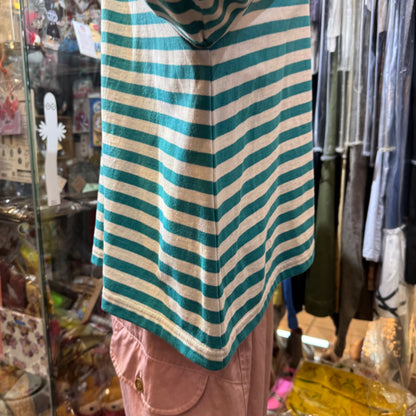 Sale- Laiterie Turquoise X Grey Striped Top, made in Japan
