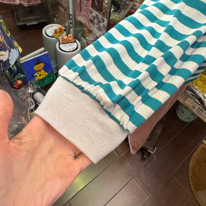 Sale- Laiterie Turquoise X Grey Striped Top, made in Japan