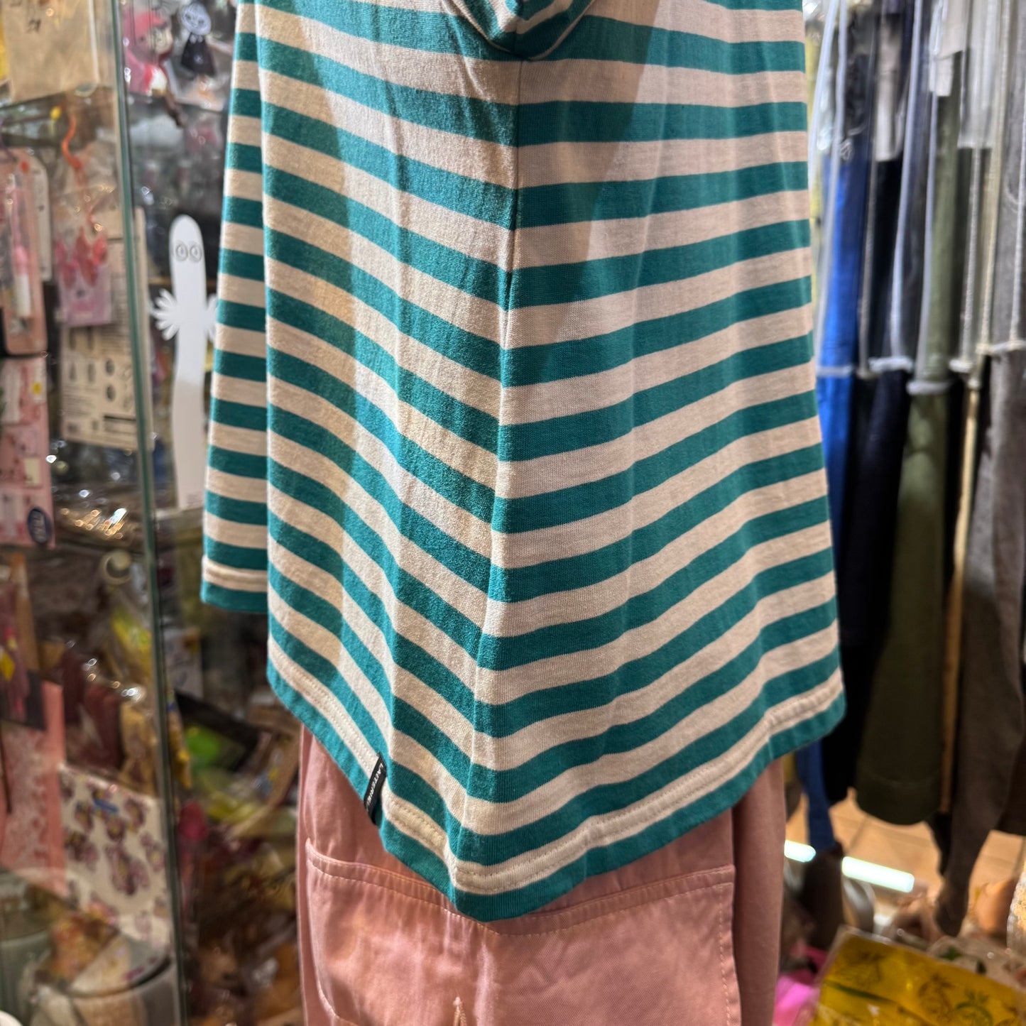 Sale- Laiterie Turquoise X Grey Striped Top, made in Japan