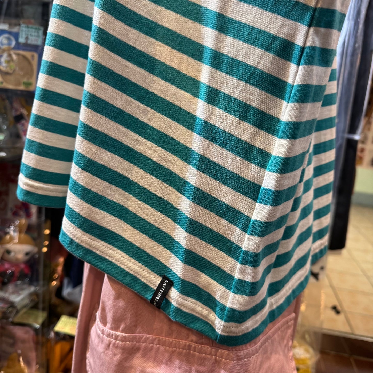 Sale- Laiterie Turquoise X Grey Striped Top, made in Japan