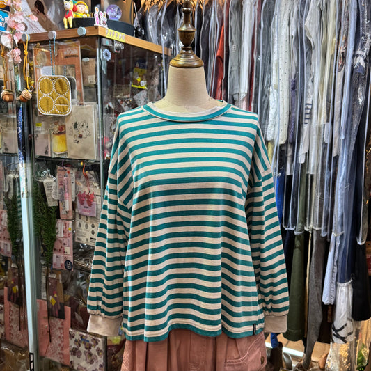 Sale- Laiterie Turquoise X Grey Striped Top, made in Japan