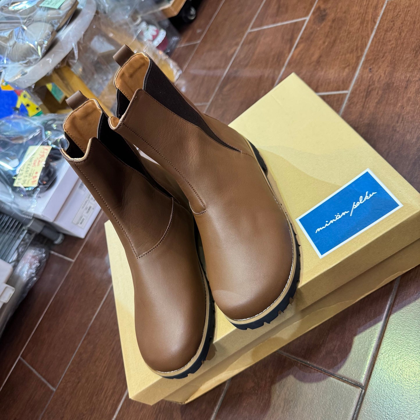 Minan Polku Brown Leather Boots, made in Japan