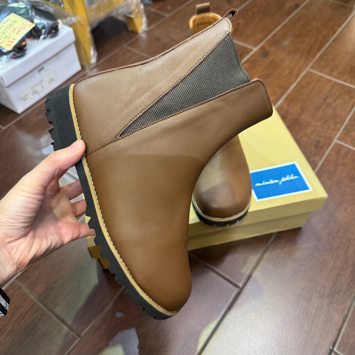 Minan Polku Brown Leather Boots, made in Japan