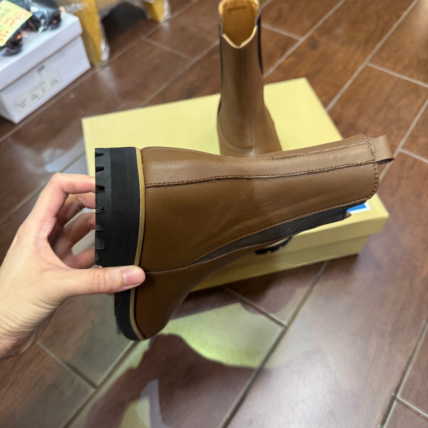 Minan Polku Brown Leather Boots, made in Japan