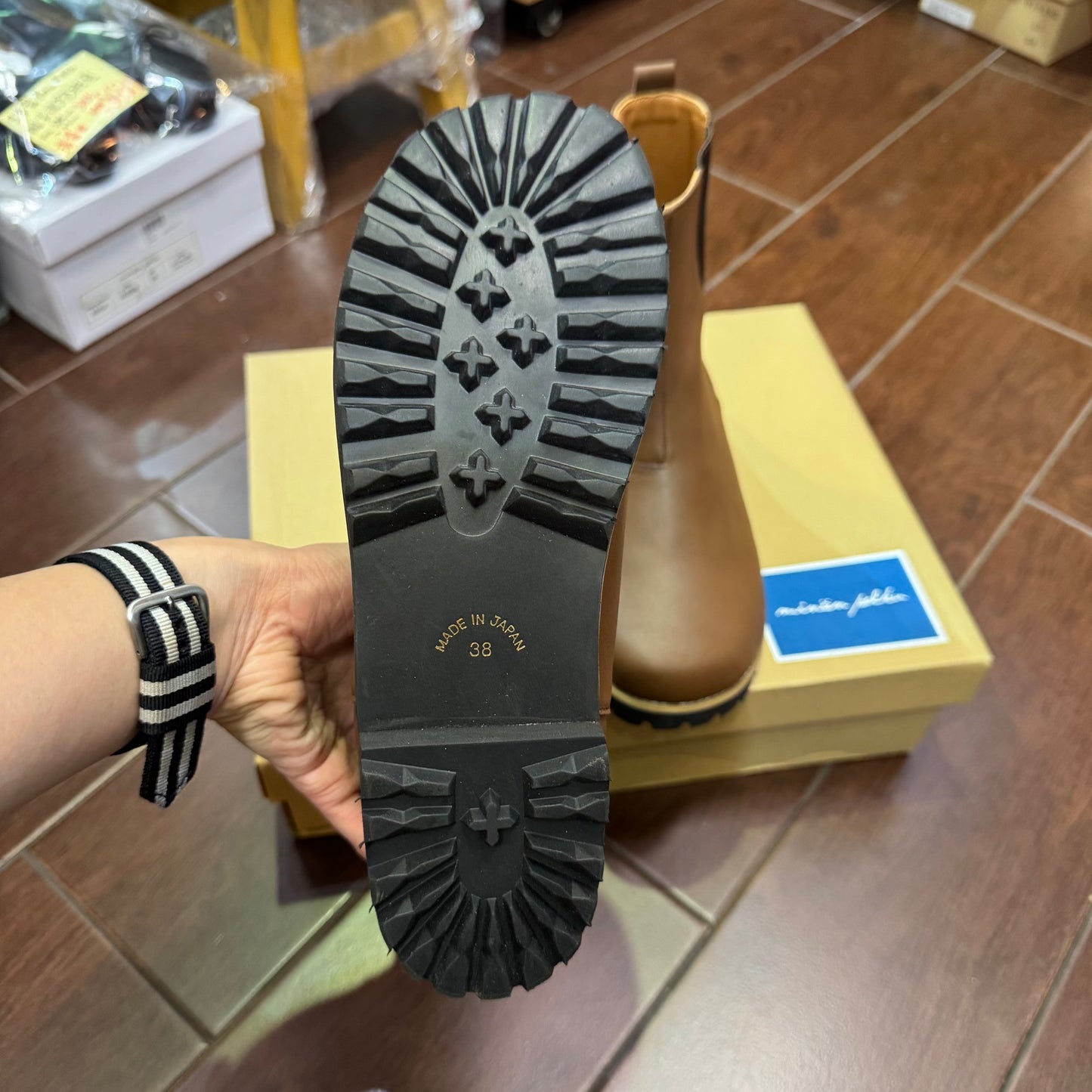 Minan Polku Brown Leather Boots, made in Japan