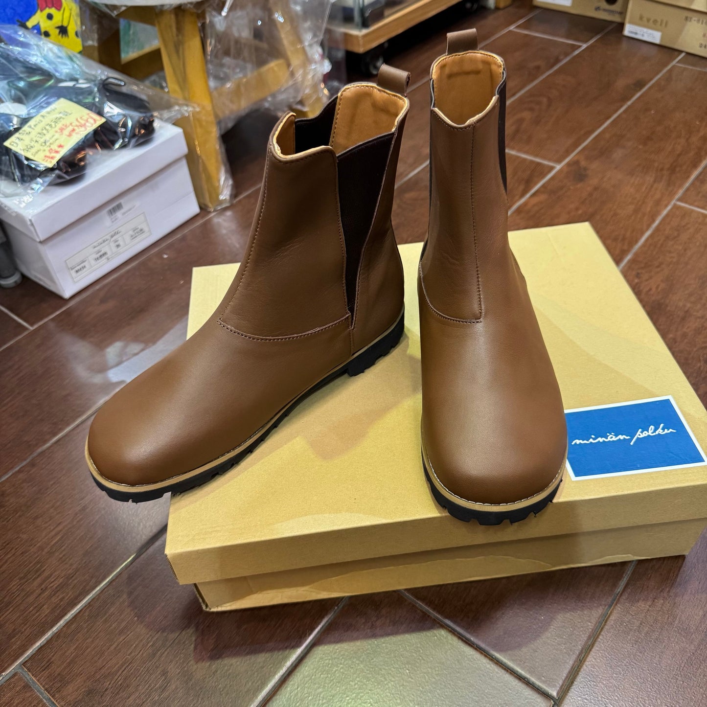 Minan Polku Brown Leather Boots, made in Japan