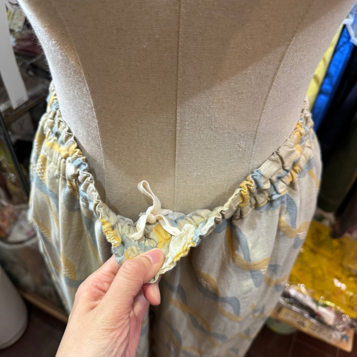 Tumugu Twisted Ribbon Jacquard Yellow Pants, made in Japan