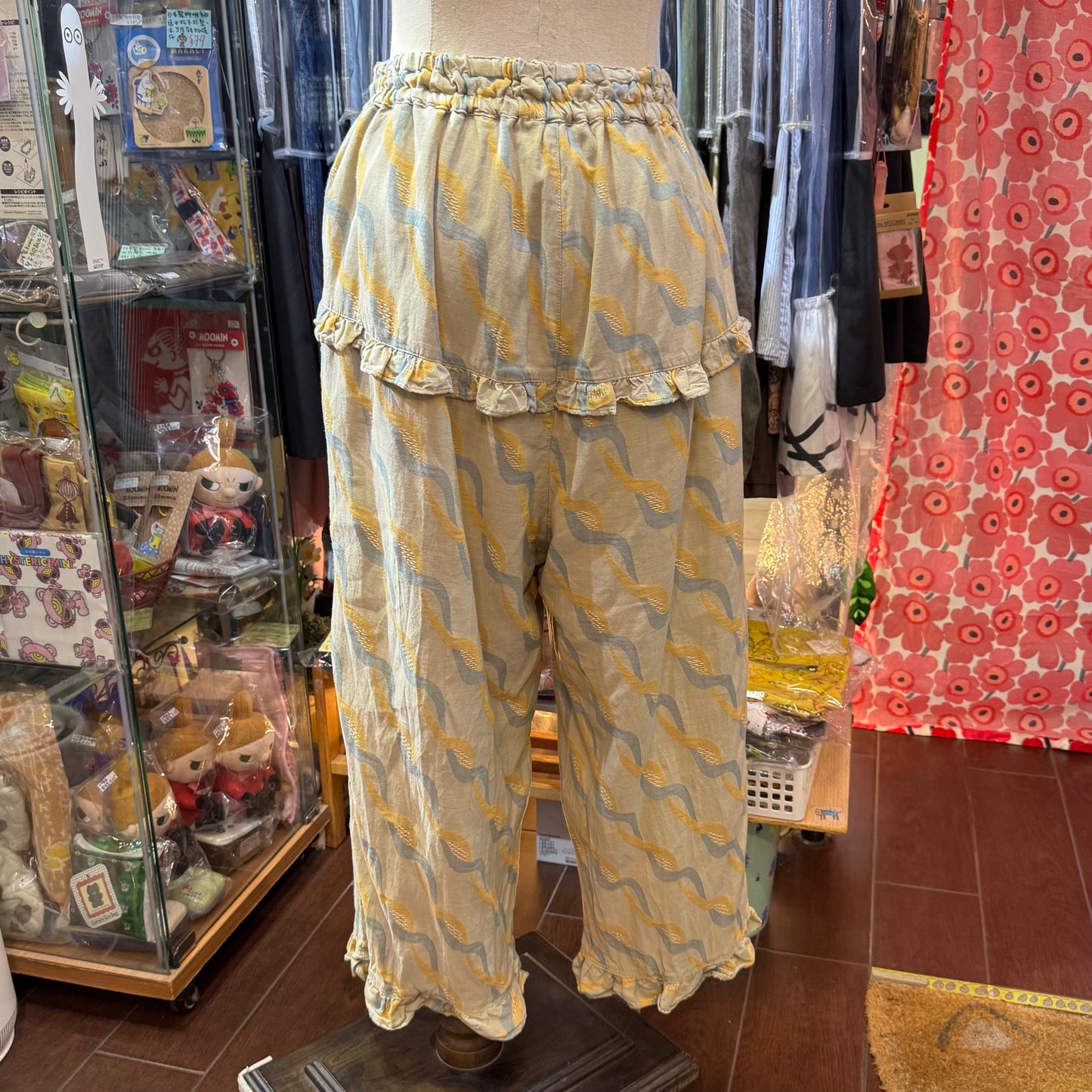 Tumugu Twisted Ribbon Jacquard Yellow Pants, made in Japan