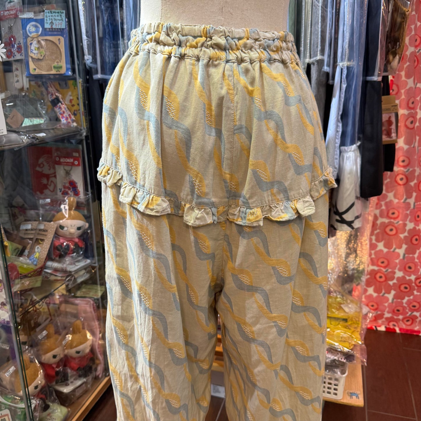 Tumugu Twisted Ribbon Jacquard Yellow Pants, made in Japan