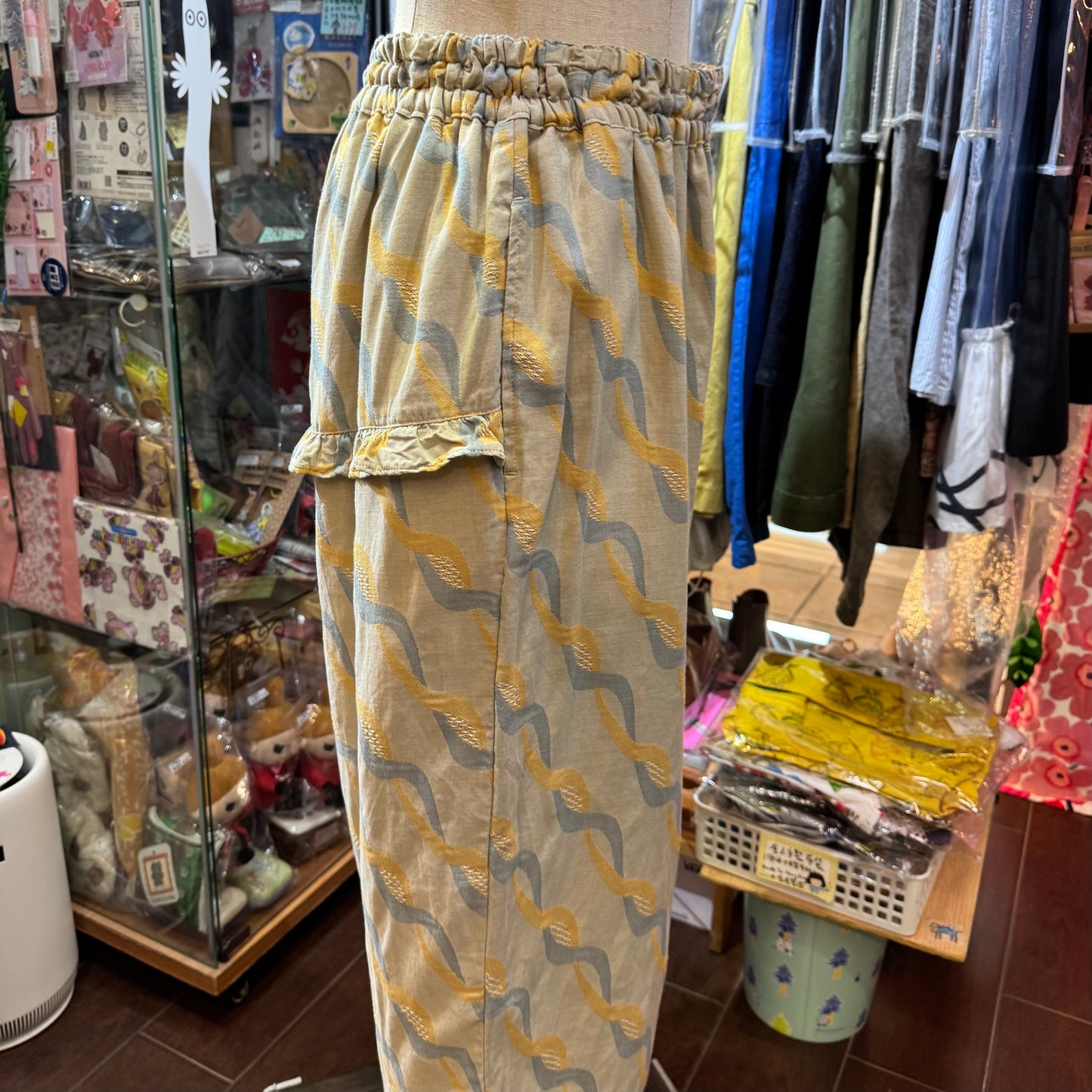 Tumugu Twisted Ribbon Jacquard Yellow Pants, made in Japan