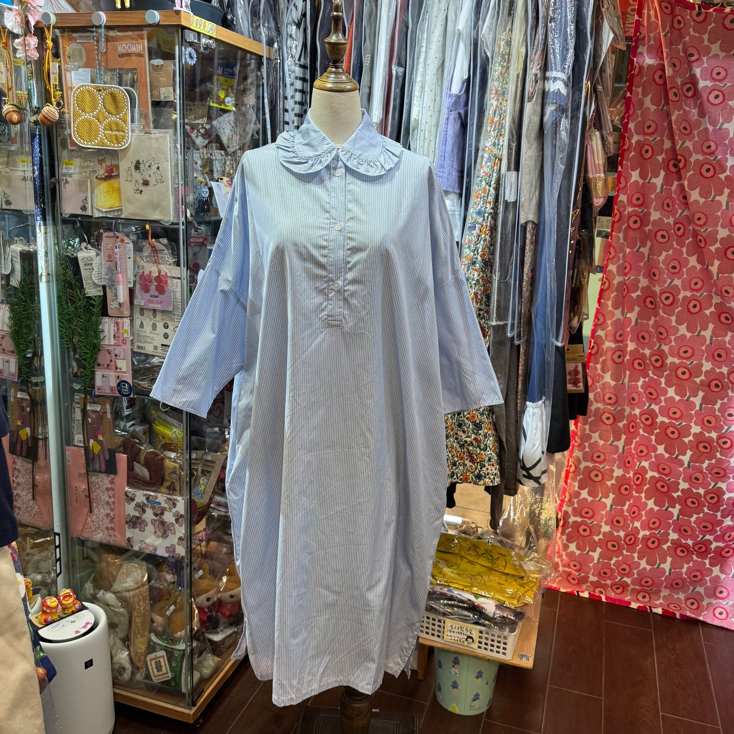 Sale- (g) Blue Striped Frill Collar Dress, made in Japan