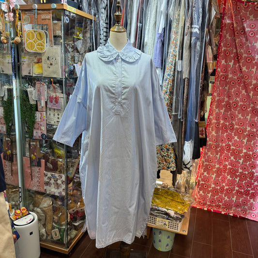 Sale- (g) Blue Striped Frill Collar Dress, made in Japan