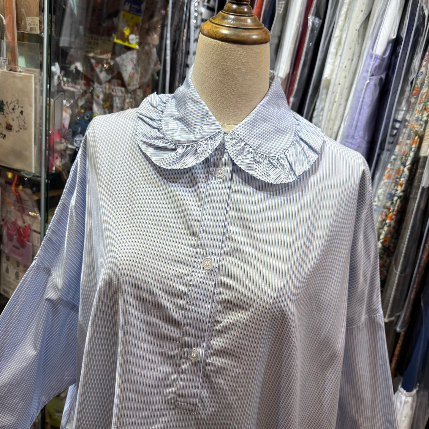 Sale- (g) Blue Striped Frill Collar Dress, made in Japan