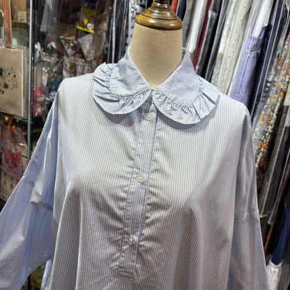 Sale- (g) Blue Striped Frill Collar Dress, made in Japan