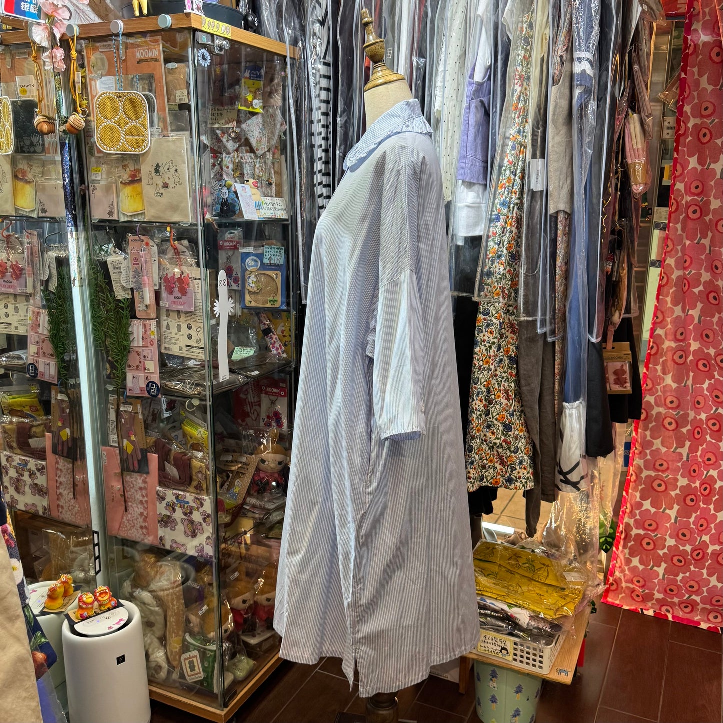Sale- (g) Blue Striped Frill Collar Dress, made in Japan