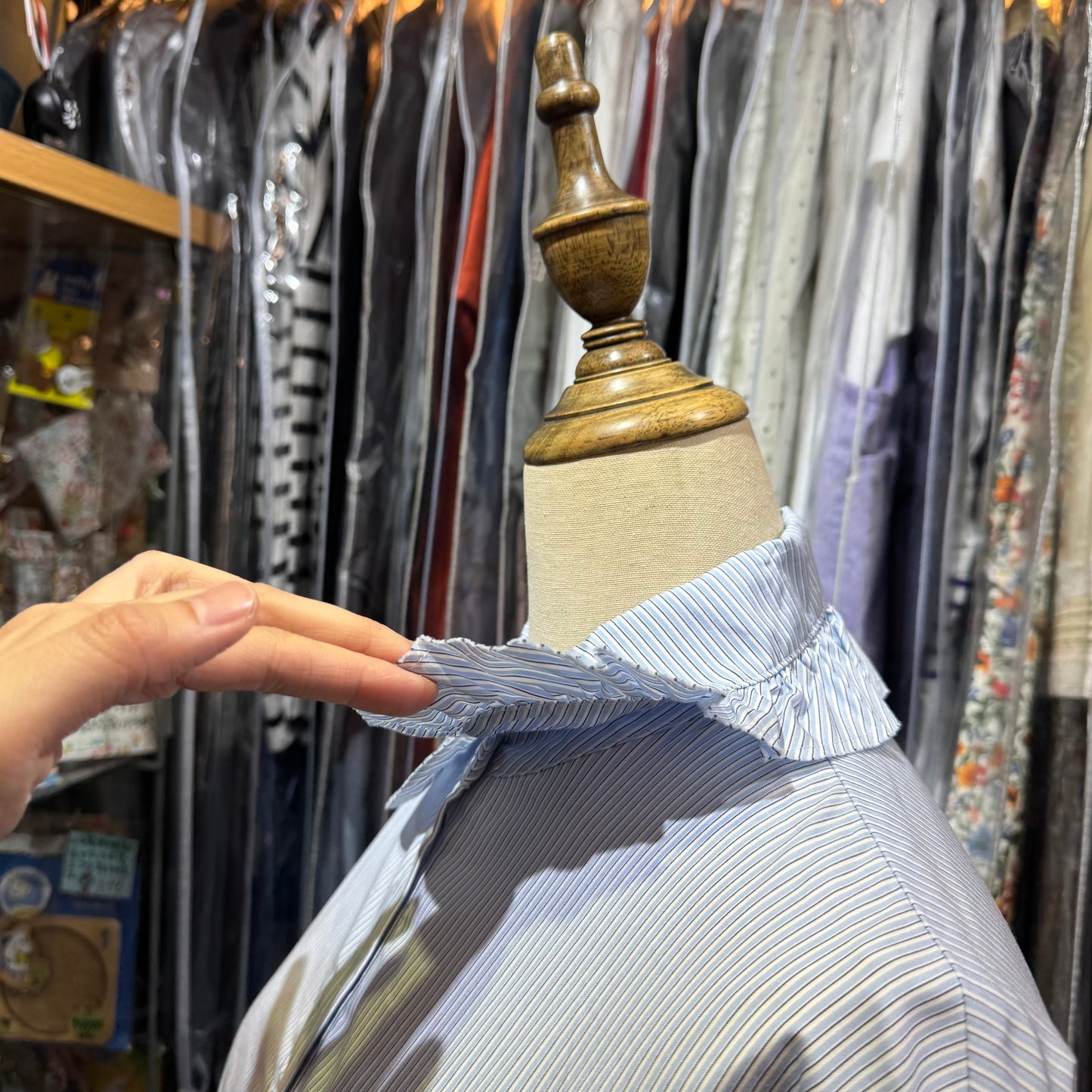 Sale- (g) Blue Striped Frill Collar Dress, made in Japan