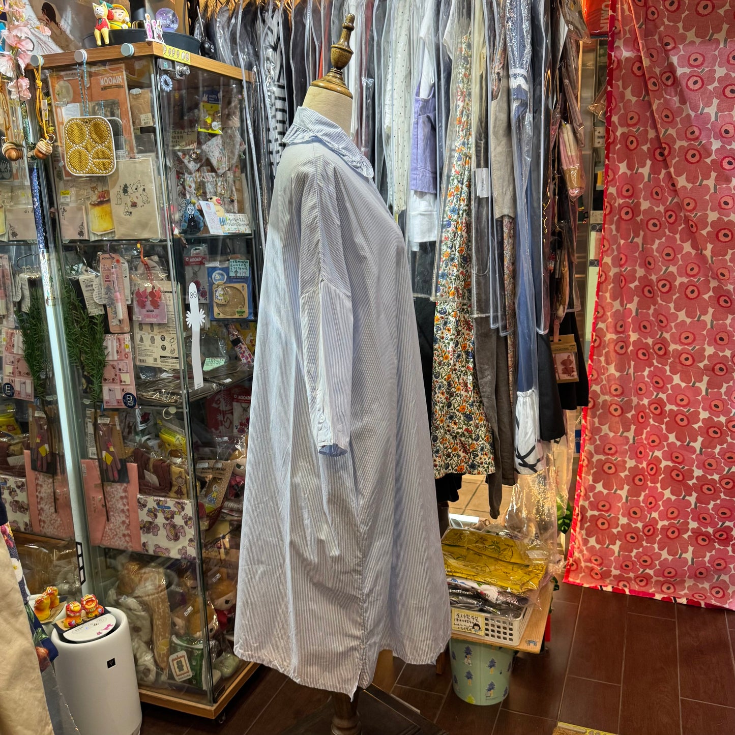 Sale- (g) Blue Striped Frill Collar Dress, made in Japan