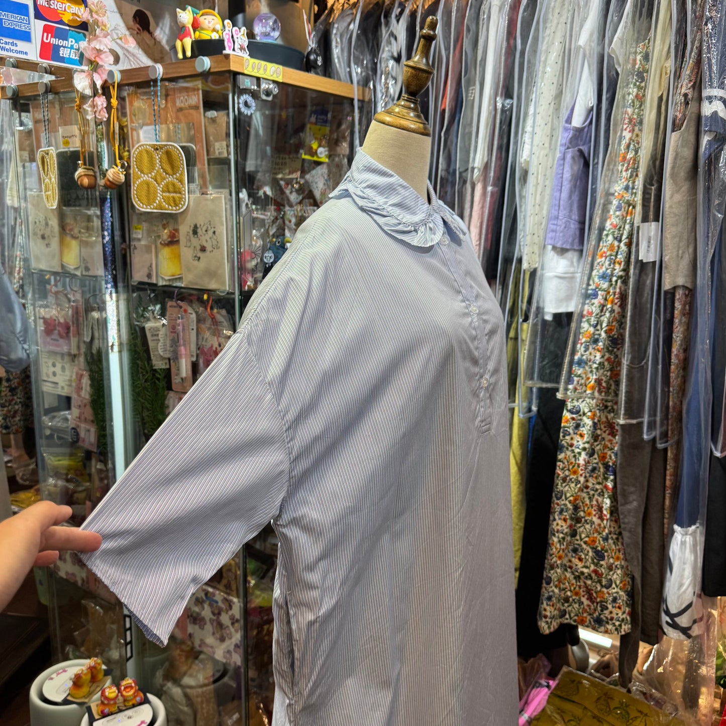 Sale- (g) Blue Striped Frill Collar Dress, made in Japan