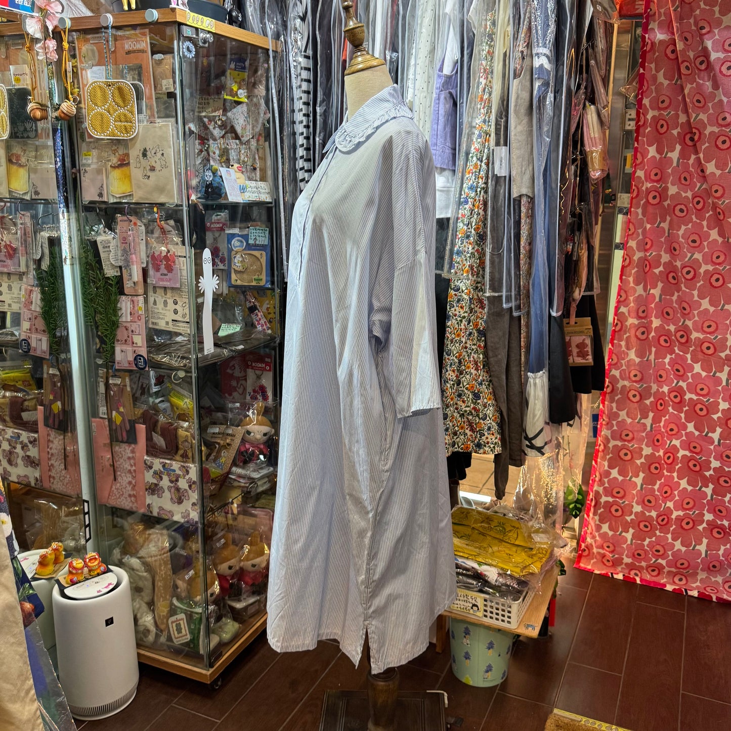 Sale- (g) Blue Striped Frill Collar Dress, made in Japan