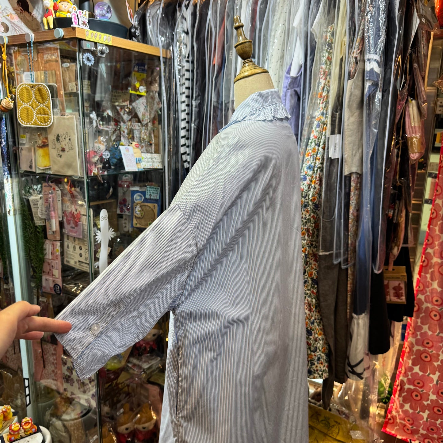 Sale- (g) Blue Striped Frill Collar Dress, made in Japan